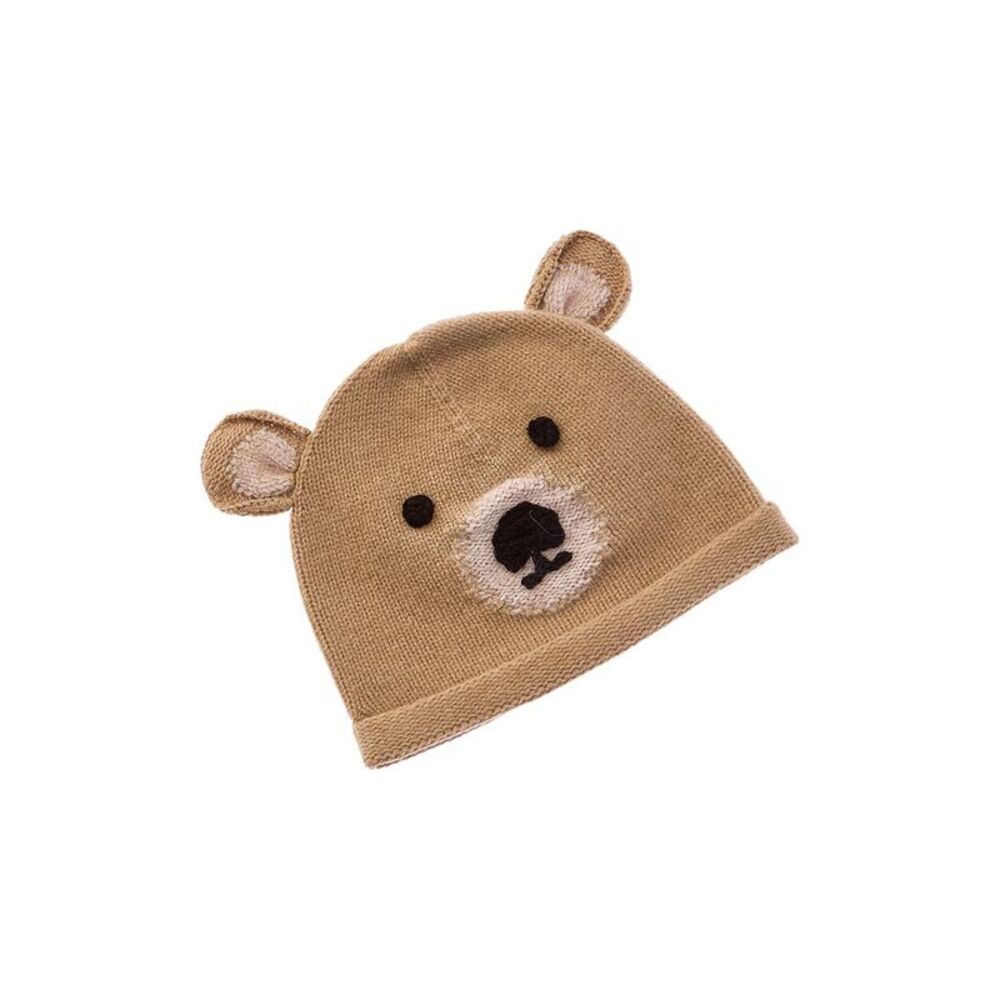 Burberry Girls Bear Knit Wool Beanie, Brown